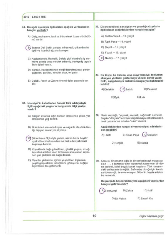 2012 LYS 3 Edebiyat soruları ve cevapları 11
