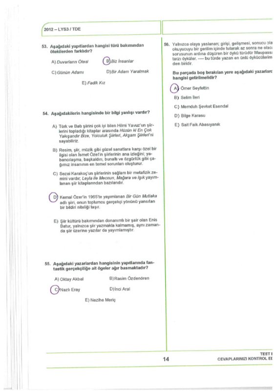 2012 LYS 3 Edebiyat soruları ve cevapları 15