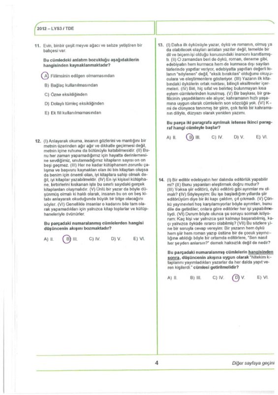 2012 LYS 3 Edebiyat soruları ve cevapları 5