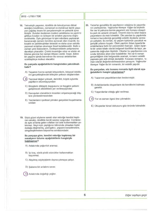2012 LYS 3 Edebiyat soruları ve cevapları 7