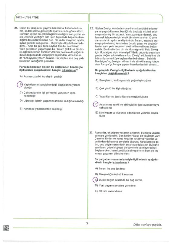 2012 LYS 3 Edebiyat soruları ve cevapları 8