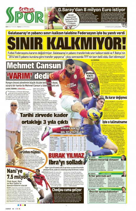 Gazetelerin spor manşetleri (29 Mayıs 2013) 12