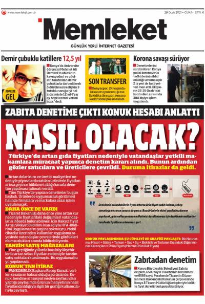 29 Ocak 2021-Konya Memleket Gazetesi