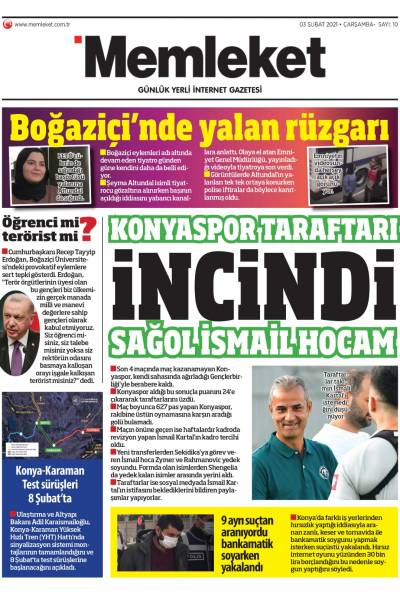 03 Şubat 2021-Konya Memleket Gazetesi