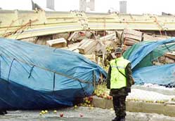 Elma yüklü kamyon devrildi