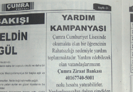 Kanserli öğrenci için kampanya