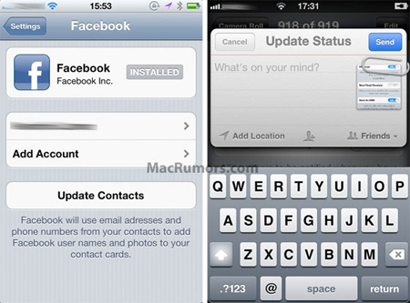iOS 6'da Facebook Entegre Olabilir