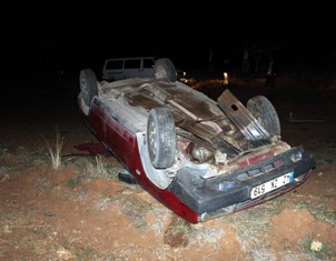 Tilkiye çarpan otomobil devrildi