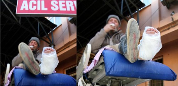 Ayağı kırıldı ama sedyede sigara keyfi yaptı!