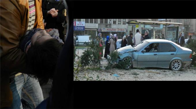 Otomobil, otobüs durağına daldı