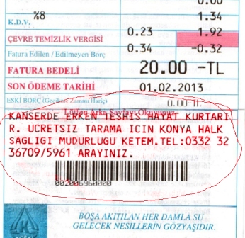 Su faturalarında kanser uyarısı