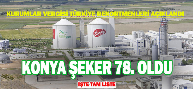 Konya Şeker Kurumlar Vergisi'nde 78. oldu