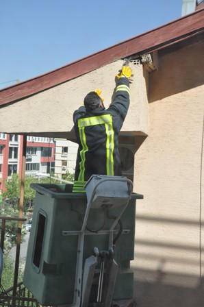 Saçağa dolanan kırlangıcı itfaiye kurtardı