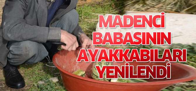 Madenci babasının ayakkabıları yenilendi