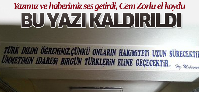 Cem Zorlu el koydu, yazı kaldırıldı