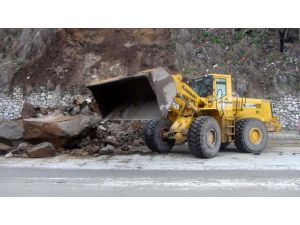Bitlis-Tatvan karayoluna kaya parçaları düştü