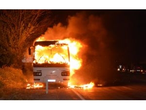 Aydın'da Yolcu Otobüsü Yandı