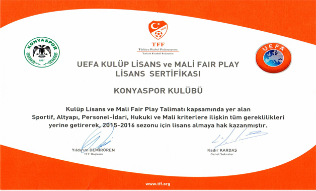 Konyaspor, UEFA Kulüp Lisansı ve Mali Fair-Play Belgesine kavuştu