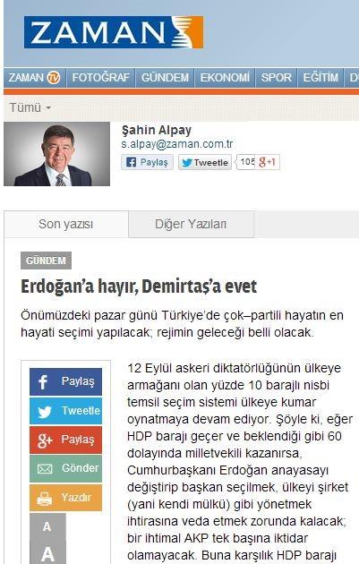 Cemaat yazarları 'Demirtaş'a oy istiyor