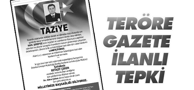 Teröre gazete ilanlı tepki