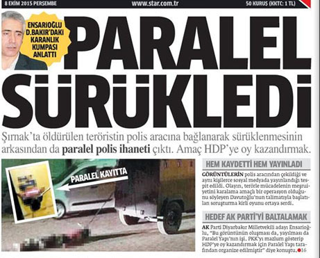 Öldürülen teröristin sürüklenmesi paralel işi