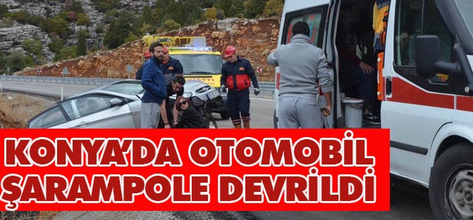 Konya'da otomobil şarampole devrildi