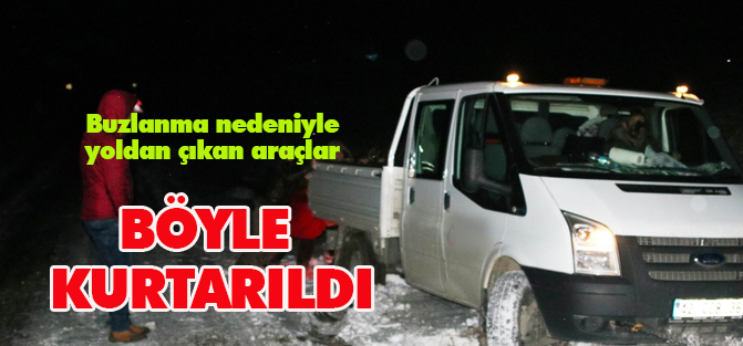 Yoldan çıkan araçları belediye ekipleri kurtardı