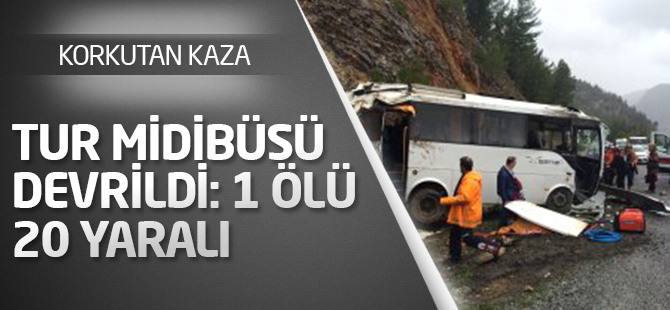 Konya-Antalya Yolunda tur midibüsü devrildi