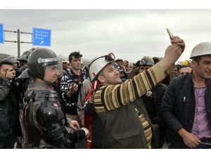 Amasya'da maden işçilerinden protesto