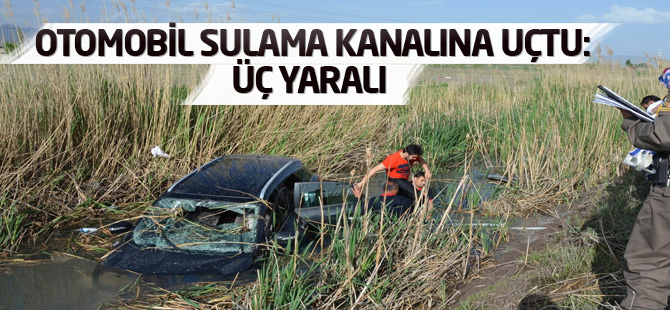 Otomobil sulama kanalına uçtu: üç yaralı