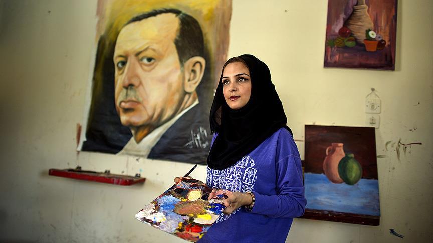 Gazze'li ressam destek için Erdoğan'ın portresini resmetti