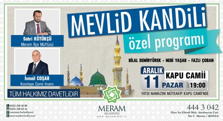 Meram’da Mevlid Kandili Özel Programı
