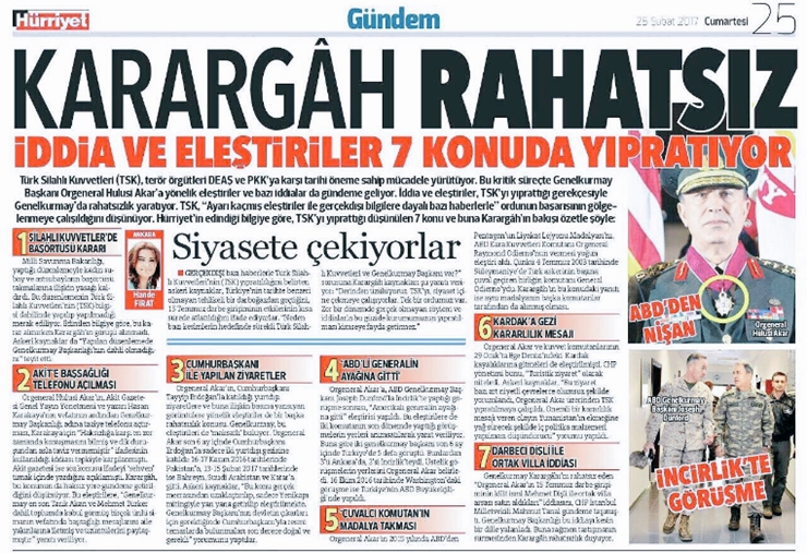 Hürriyet'in "Karargah Rahatsız" haberine tepki çığ gibi