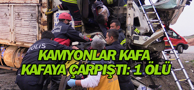Kamyonlar kafa kafaya çarpıştı: 1 ölü, 1 yaralı