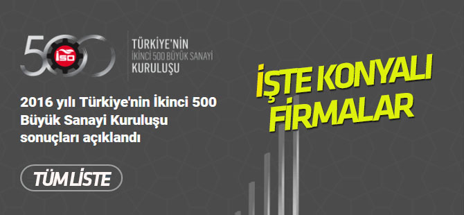 İSO ikinci 500 (2016) açıklandı!  İşte listedeki Konyalı firmalar