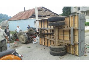 Düzce'de mevsimlik işçileri taşıyan traktörün devrilmesi