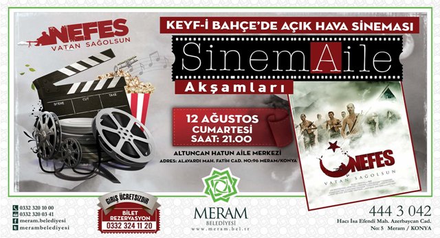 Meram’da açık hava sineması etkinlikleri Keyf-i Bahçe’de ‘Nefes’ izlenecek