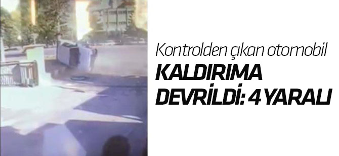 Konya'da Kontrolden Çıkan Otomobil Kaldırıma Böyle Devrildi