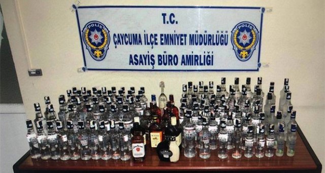 Zonguldak'ta 129 şişe sahte içki ele geçirildi