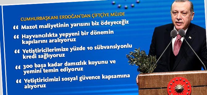 Cumhurbaşkanı Erdoğan'dan çiftçiye müjde üstüne müjde