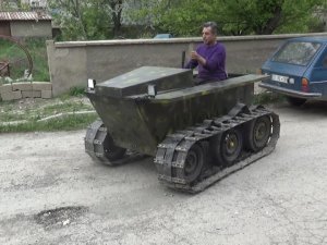 Hurda parçalarından tank görünümlü arazi aracı yaptı