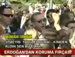 Erdoğan korumaya fırça kaydı VİDEO