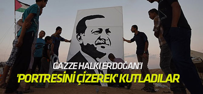 Gazze halkı Erdoğan'ı 'portresini çizerek' kutladılar