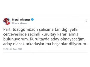 İYİ Parti Genel Başkanı Akşener: “Kurultayda aday olmayacağım”