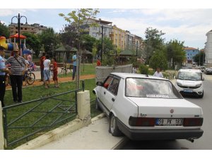 Hızını alamadı çocuk parkına girdi