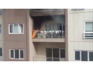 ’Kuşlar gelmesin’ diye balkon korkuluklarına astığı poşetler alev alınca damacana ile söndürdü