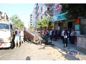 Aydın’da bir otomobil takla attı ortalık savaş alanına döndü