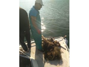 Kaçak olarak serilen 800 metre balık ağı ele geçirildi