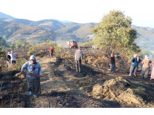 Köylülerden yangın söndürme çalışmasına destek