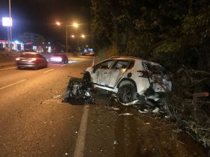 Önce ağaçlara sonra bariyerlere çarparak durabildi